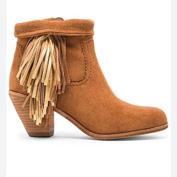 Sam Edleman Louie Bootie in Soft Saddle Fringe Suede Ankle Boots Tan - Picture 1 of 13